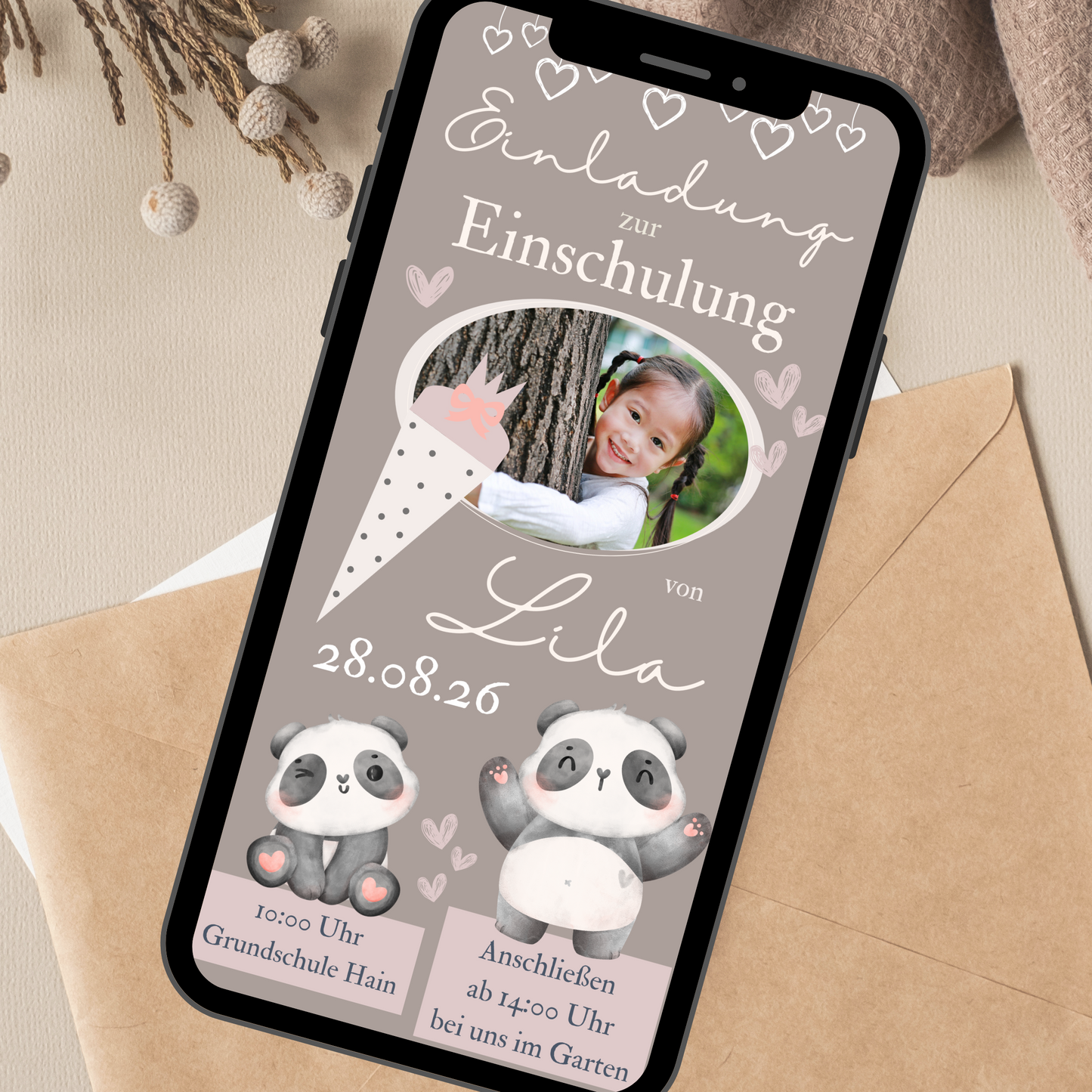 Einladung Einschulung Panda