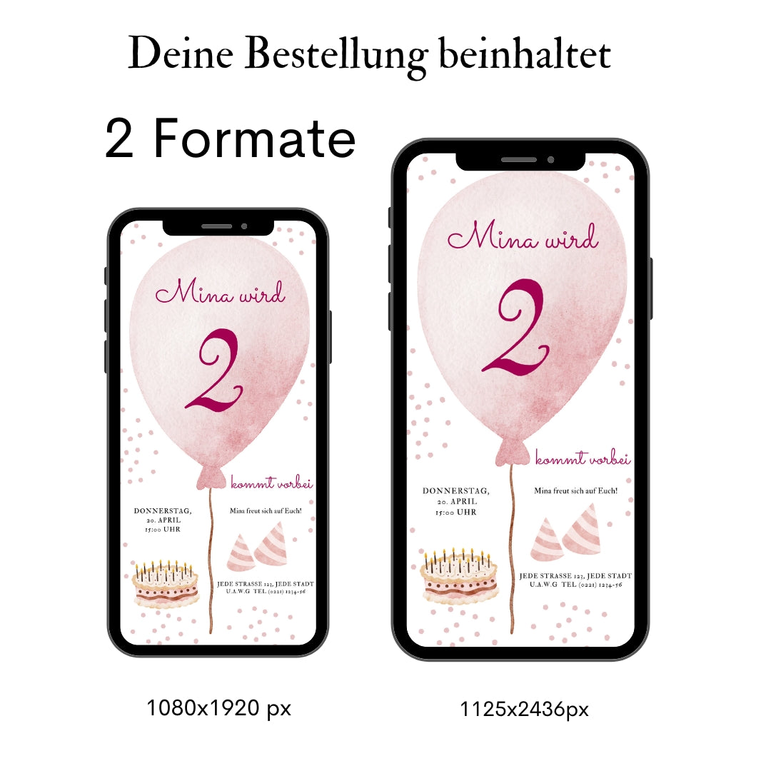 Einladung Luftballon rosa