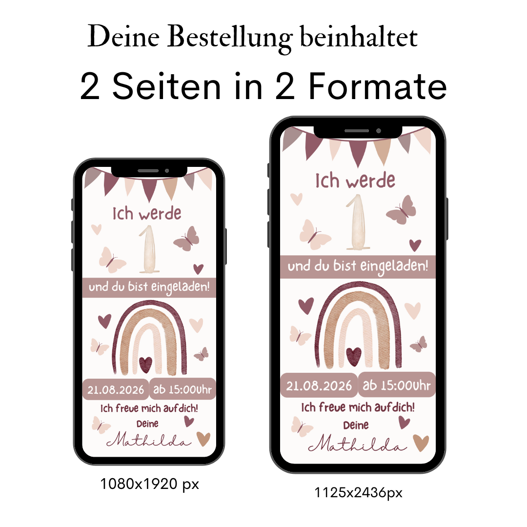 Einladung 1.Geburtstag Regenbogen