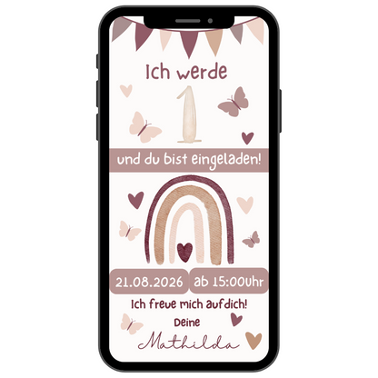 Einladung 1.Geburtstag Regenbogen