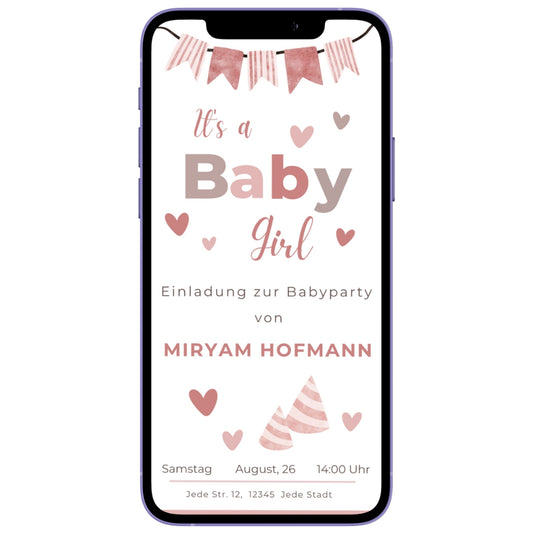 Einladungskarte Babyparty rosa