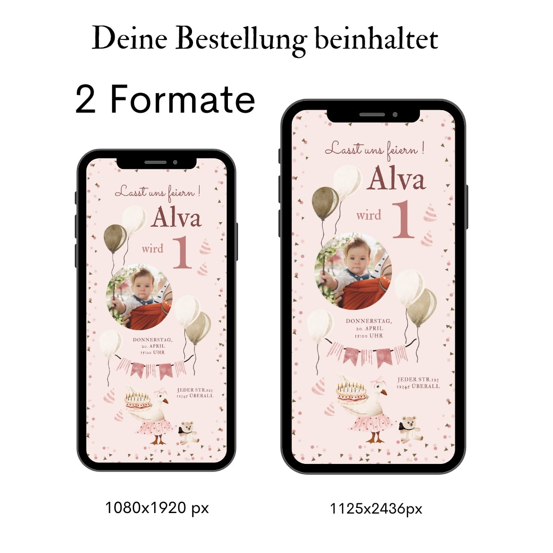 Rosa Foto Einladung